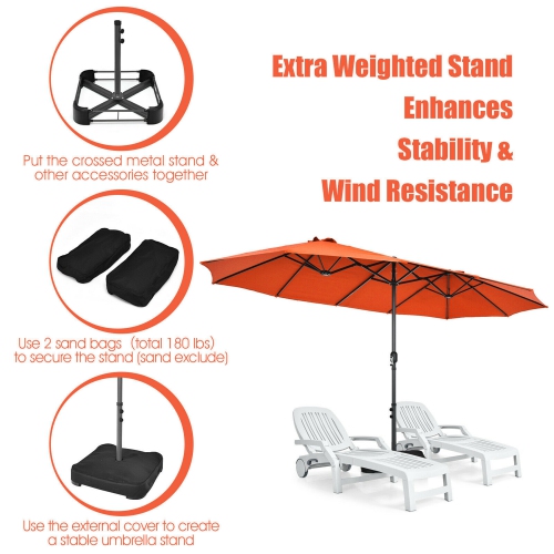 Gymax 15 ft Double-Sided Patio Umbrella Market Twin Umbrella w/ Enhanced Base