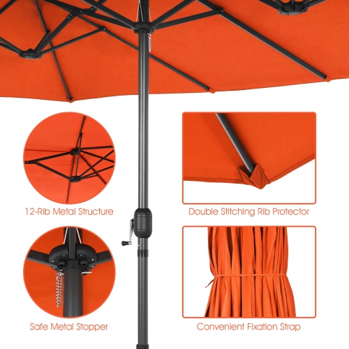 Gymax 15 ft Double-Sided Patio Umbrella Market Twin Umbrella w/ Enhanced Base