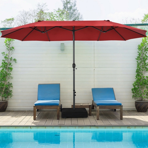 GYMAX  15 Ft Double-Sided Patio Umbrella Market Twin Umbrella W/ Enhanced Base