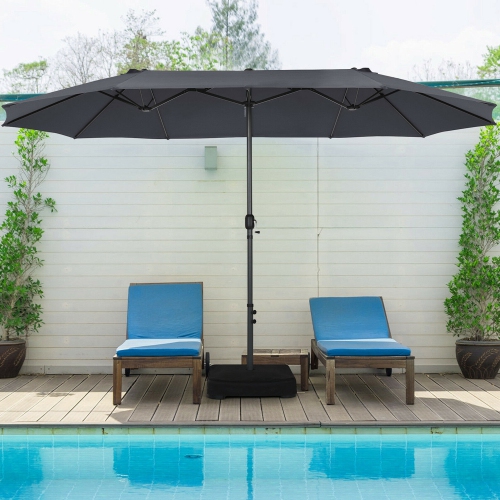 Gymax 15 ft Double-Sided Patio Umbrella Market Twin Umbrella w/ Enhanced Base