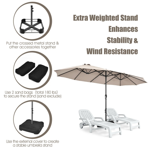 Gymax 15 ft Double-Sided Patio Umbrella Market Twin Umbrella w/ Enhanced Base