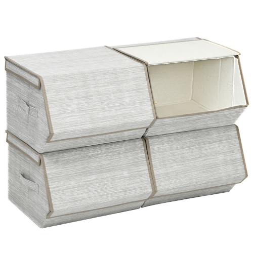 Gymax Stackable Large Bins Cubes W/Lids Storage Organizers W/Linen&Oxford Fabric 4Sets