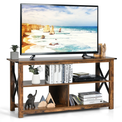 GYMAX  Modern Farmhouse Tv Stand Entertainment Center for Tv's Up to 55" W/open Shelves