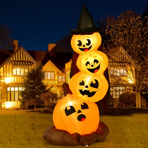 Gymax 7ft Inflatable Pumpkin Combo Halloween Decoration w/ Built-in LED Lights