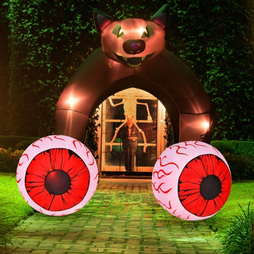GYMAX  2-Pack Inflatable Halloween Eyeballs 3Ft Yard Decoration W/ Built-In Led Lights