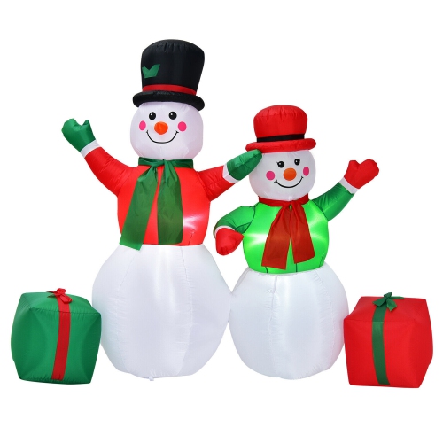 GYMAX  6Ft Inflatable Christmas Snowmen Indoor Outdoor Blow Up Decor W/ Led Lights