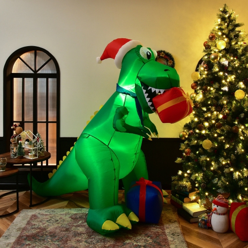 GYMAX  6 Ft Inflatable Christmas Dinosaur Blow Up Xmas Decor W/ Built-In Led Lights