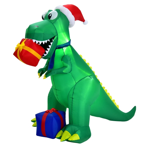 Gymax 6 ft Inflatable Christmas Dinosaur Blow Up Xmas Decor w/ Built-in LED Lights