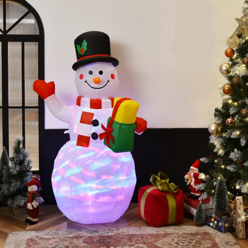 GYMAX  5Ft Inflatable Christmas Snowman Indoor Outdoor Blow Up Decor W/ Led Light