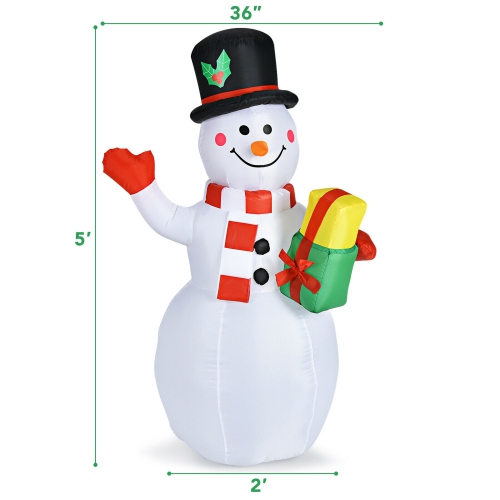Gymax 5ft Inflatable Christmas Snowman Indoor Outdoor Blow Up Decor w/ LED Light