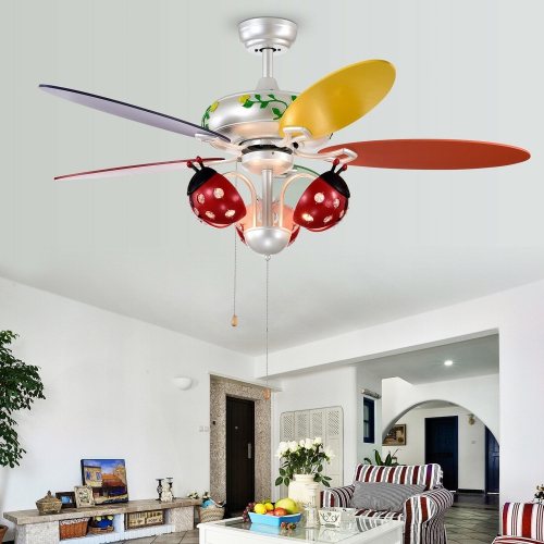 Gymax 52'' Ceiling Fan with Light Kids Fan Light w/Pull Chain Control Beetle Multicolor