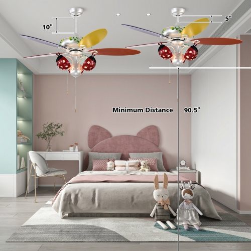 Gymax 52'' Ceiling Fan with Light Kids Fan Light w/Pull Chain Control Beetle Multicolor