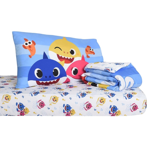 Baby Shark Toddler Bedding Sheet Set 3 Piece Set for Kids with Reversible Comforter