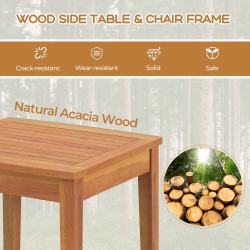 Gymax 3 Piece Brown Wicker Bistro Set Patio Chair Set of 2 w/ Acacia Wood Side Table