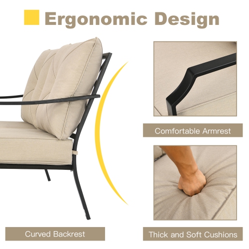 Gymax 2PCS Outdoor Loveseat Set Cushioned Patio Bench Sofa w/ Coffee Table