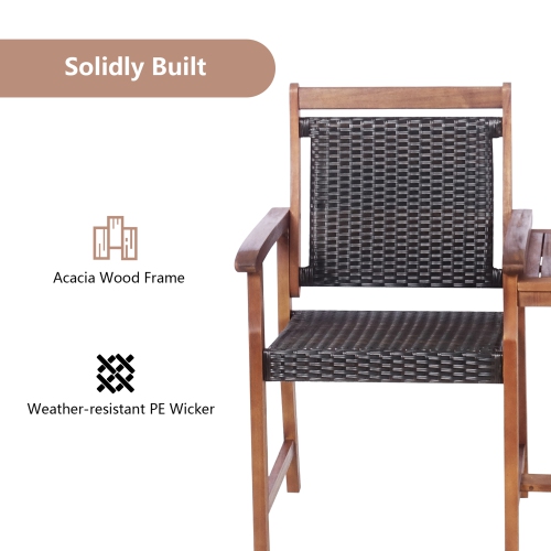 Gymax Patio Acacia Wood Conversation Companion Bench Loveseat Chair with Side Table