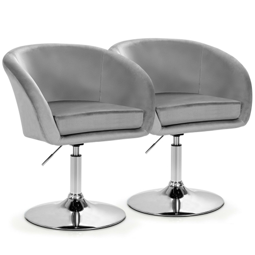 GYMAX  Set Of 2 Modern Velvet Chair Height Adjustable Bar Stool 360° Swivel