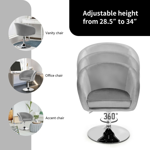 Gymax Set of 2 Modern Velvet Chair Height Adjustable Bar Stool 360° Swivel