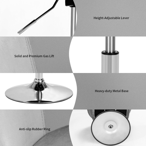 Gymax Set of 2 Modern Velvet Chair Height Adjustable Bar Stool 360° Swivel