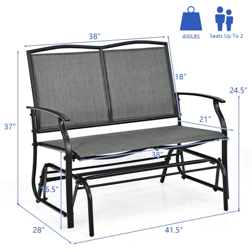 Patiojoy 2 Person Swing Glider Bench Patio Rocking Lounge Chair w/Steel Frame for Garden Backyard Balcony Gray