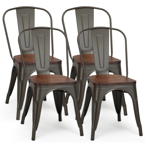 Topbuy Set of 4 Metal Dining Side Chair Wood Seat Stackable Bistro Cafe New