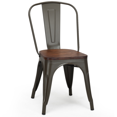 Topbuy Set of 4 Metal Dining Side Chair Wood Seat Stackable Bistro Cafe New
