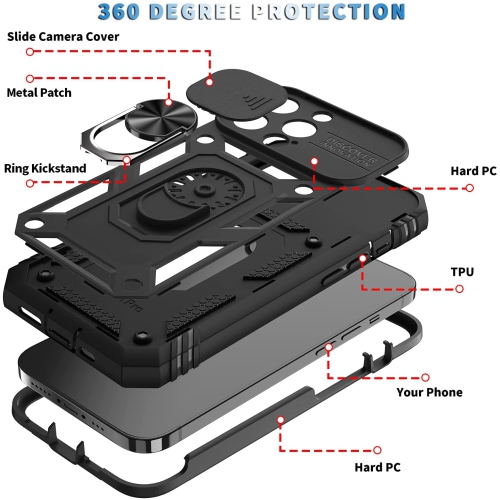 navor Universal Car Mount & Military-Grade Hard Case Compatible with iPhone 13 Pro 6.1 inches, Ring Car Mount Kickstand Shockproof Full Body