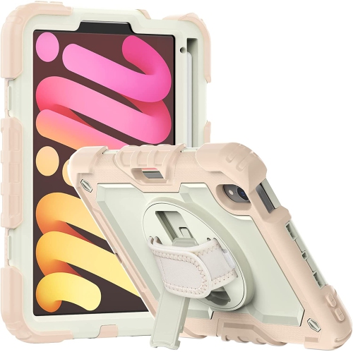 navor Rugged Cover with Screen Protection for iPad Mini 6th Gen 8.3" Rotatable Kickstand Shoulder & Hand Strap Shockproof Heavy Duty Protective Case
