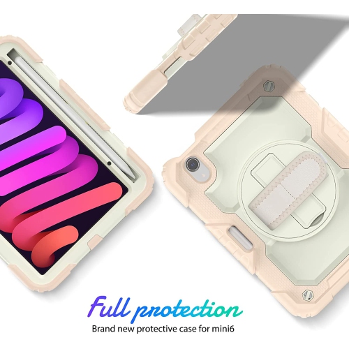 navor Rugged Cover with Screen Protection for iPad Mini 6th Gen 8.3" Rotatable Kickstand Shoulder & Hand Strap Shockproof Heavy Duty Protective Case