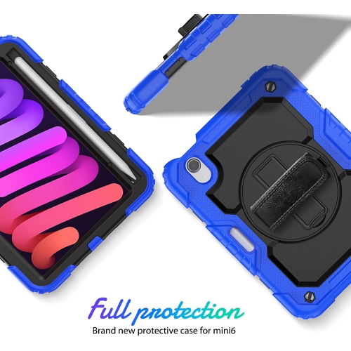 navor Rugged Cover with Screen Protection for iPad Mini 6th Gen 8.3" Rotatable Kickstand Shoulder & Hand Strap Shockproof Heavy Duty Protective Case