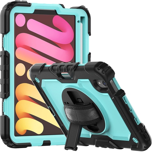 navor Rugged Cover with Screen Protection for iPad Mini 6th Gen 8.3" Rotatable Kickstand Shoulder & Hand Strap Shockproof Heavy Duty Protective Case