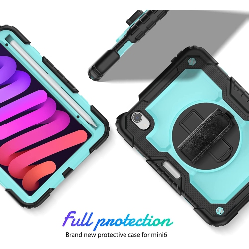 navor Rugged Cover with Screen Protection for iPad Mini 6th Gen 8.3" Rotatable Kickstand Shoulder & Hand Strap Shockproof Heavy Duty Protective Case