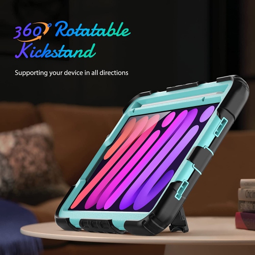 navor Rugged Cover with Screen Protection for iPad Mini 6th Gen 8.3" Rotatable Kickstand Shoulder & Hand Strap Shockproof Heavy Duty Protective Case