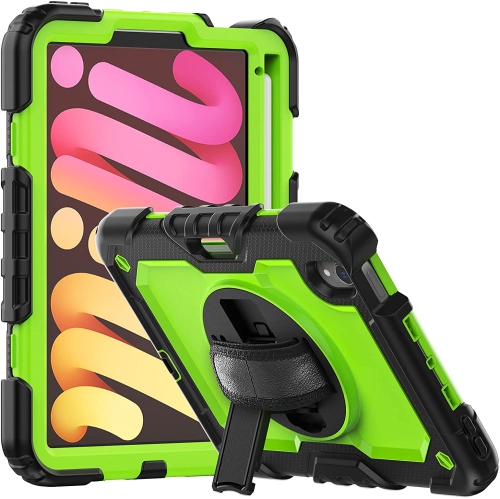 navor Rugged Cover with Screen Protection for iPad Mini 6th Gen 8.3" Rotatable Kickstand Shoulder & Hand Strap Shockproof Heavy Duty Protective Case