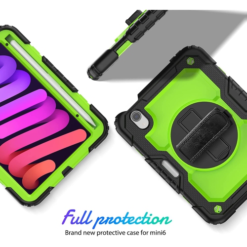 navor Rugged Cover with Screen Protection for iPad Mini 6th Gen 8.3" Rotatable Kickstand Shoulder & Hand Strap Shockproof Heavy Duty Protective Case