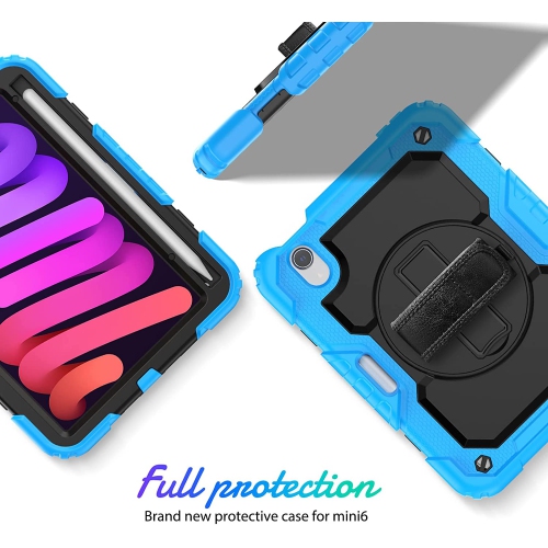 navor Rugged Cover with Screen Protection for iPad Mini 6th Gen 8.3" Rotatable Kickstand Shoulder & Hand Strap Shockproof Heavy Duty Protective Case