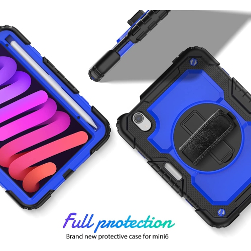 navor Rugged Cover with Screen Protection for iPad Mini 6th Gen 8.3" Rotatable Kickstand Shoulder & Hand Strap Shockproof Heavy Duty Protective Case