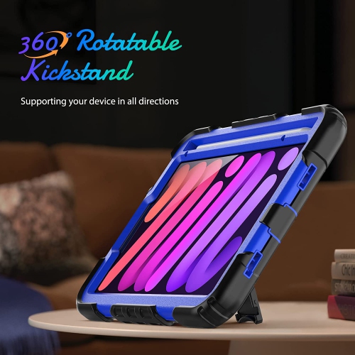 navor Rugged Cover with Screen Protection for iPad Mini 6th Gen 8.3" Rotatable Kickstand Shoulder & Hand Strap Shockproof Heavy Duty Protective Case