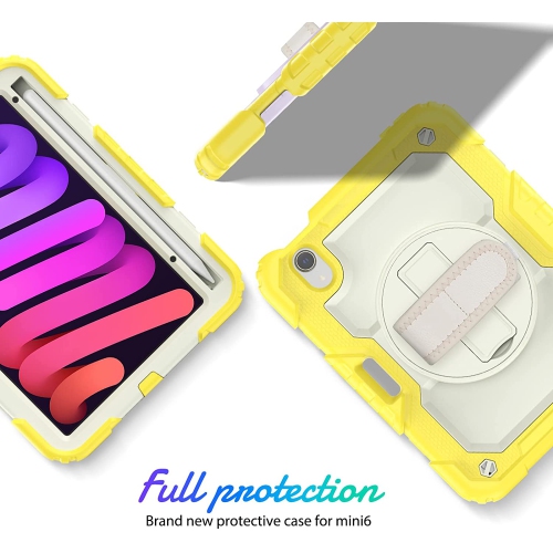 navor Rugged Cover with Screen Protection for iPad Mini 6th Gen 8.3" Rotatable Kickstand Shoulder & Hand Strap Shockproof Heavy Duty Protective Case