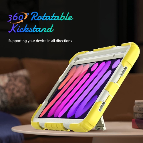 navor Rugged Cover with Screen Protection for iPad Mini 6th Gen 8.3" Rotatable Kickstand Shoulder & Hand Strap Shockproof Heavy Duty Protective Case
