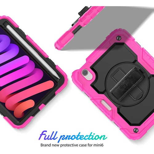 navor Rugged Cover with Screen Protection for iPad Mini 6th Gen 8.3" Rotatable Kickstand Shoulder & Hand Strap Shockproof Heavy Duty Protective Case