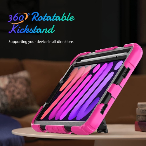 navor Rugged Cover with Screen Protection for iPad Mini 6th Gen 8.3" Rotatable Kickstand Shoulder & Hand Strap Shockproof Heavy Duty Protective Case