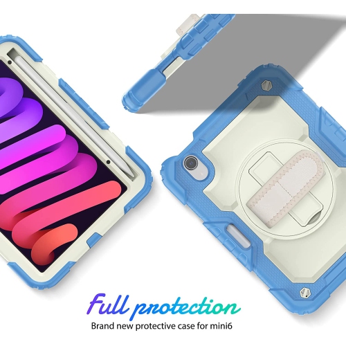 navor Rugged Cover with Screen Protection for iPad Mini 6th Gen 8.3" Rotatable Kickstand Shoulder & Hand Strap Shockproof Heavy Duty Protective Case