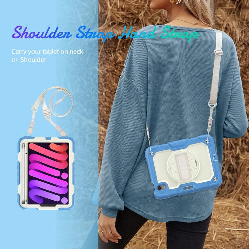 navor Rugged Cover with Screen Protection for iPad Mini 6th Gen 8.3" Rotatable Kickstand Shoulder & Hand Strap Shockproof Heavy Duty Protective Case