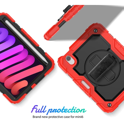 navor Rugged Cover with Screen Protection for iPad Mini 6th Gen 8.3" Rotatable Kickstand Shoulder & Hand Strap Shockproof Heavy Duty Protective Case