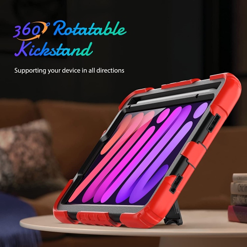 navor Rugged Cover with Screen Protection for iPad Mini 6th Gen 8.3" Rotatable Kickstand Shoulder & Hand Strap Shockproof Heavy Duty Protective Case