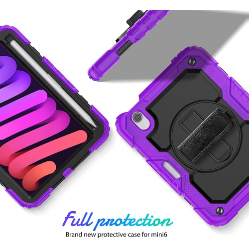 navor Rugged Cover with Screen Protection for iPad Mini 6th Gen 8.3" Rotatable Kickstand Shoulder & Hand Strap Shockproof Heavy Duty Protective Case