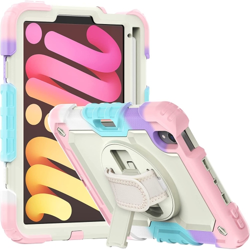 HLD  Navor Rugged Cover w Screen Protection for Ipad Mini 6Th Gen (2021) 8.3" Rotatable Kickstand Shoulder & Hand Strap Shockproof Heavy Duty