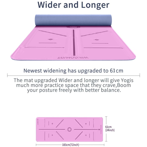 Yoga Mat with Alignment Lines TPE Two Sides Anti-Tear Mat Non-Slip Large Fitness Mat for Gym Pilates Floor Exercises Stretching 73"x32"x1/4" PINK