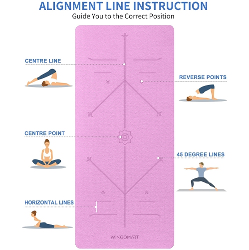 Yoga Mat with Alignment Lines TPE Two Sides Anti-Tear Mat Non-Slip Large Fitness Mat for Gym Pilates Floor Exercises Stretching 73"x32"x1/4" PINK